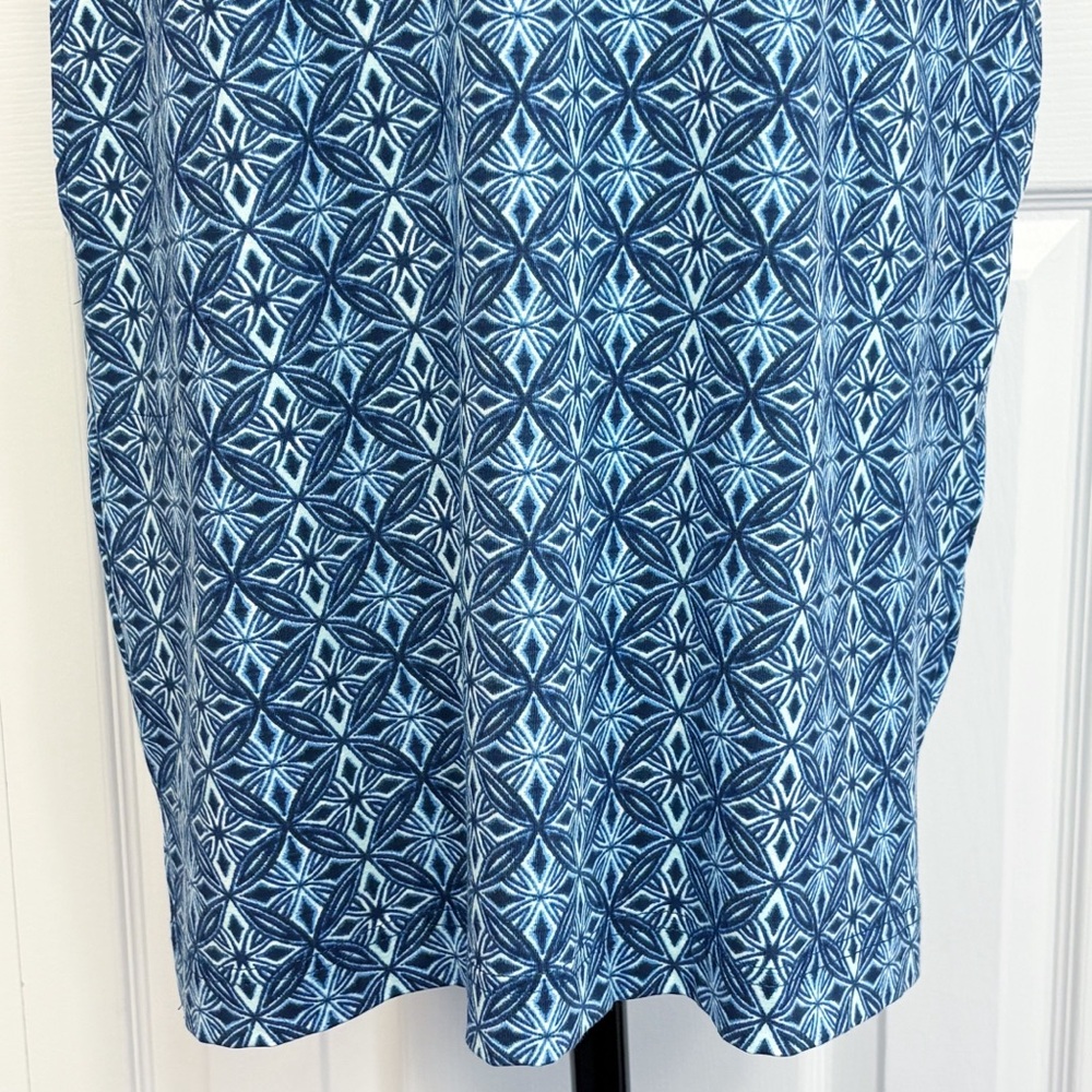 Hang Ten Blue Print Stretch Knit Elbow Sleeve Shift Sun Dress Medium - Picture 10 of 16